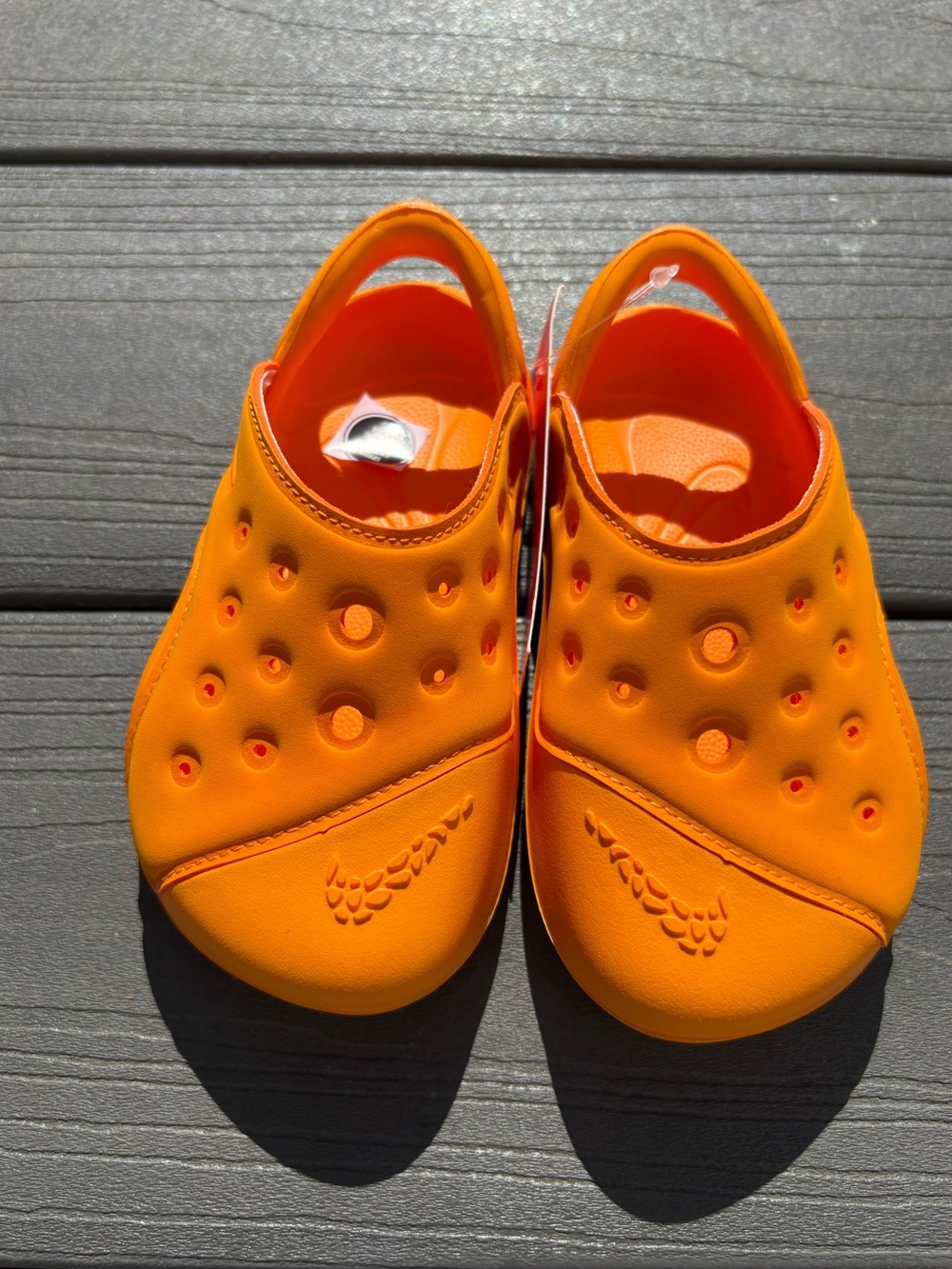 Nike Aqua Swoosh Orange Peel Unisex Baby Toddler Sandals Clogs 6C, 7C